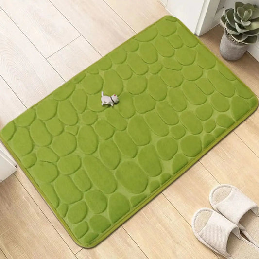 Cobblestone Embossed Bathroom Bath Mat Coral Fleece Non-Slip Carpet in Bathtub Floor Rug Shower Room Doormat Memory Foam Pad