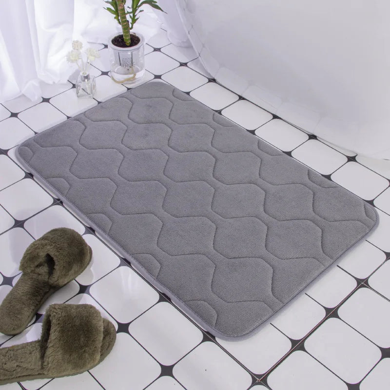 Cobblestone Embossed Bathroom Bath Mat Coral Fleece Non-Slip Carpet in Bathtub Floor Rug Shower Room Doormat Memory Foam Pad