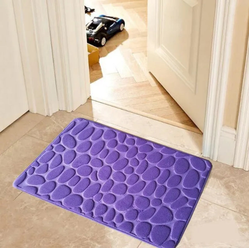 Cobblestone Embossed Bathroom Bath Mat Coral Fleece Non-Slip Carpet in Bathtub Floor Rug Shower Room Doormat Memory Foam Pad