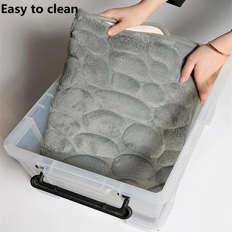 Cobblestone Embossed Bathroom Bath Mat Coral Fleece Non-Slip Carpet in Bathtub Floor Rug Shower Room Doormat Memory Foam Pad