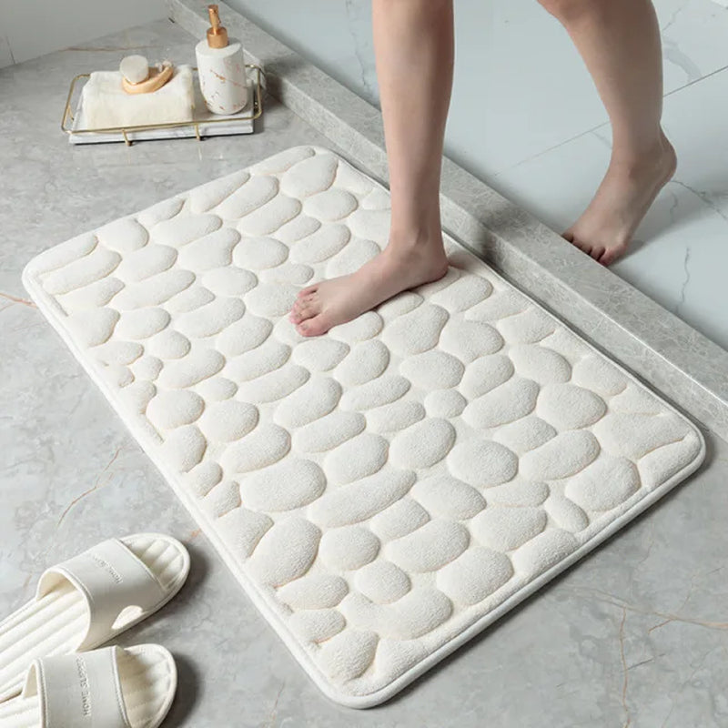 Cobblestone Embossed Bathroom Bath Mat Coral Fleece Non-Slip Carpet in Bathtub Floor Rug Shower Room Doormat Memory Foam Pad