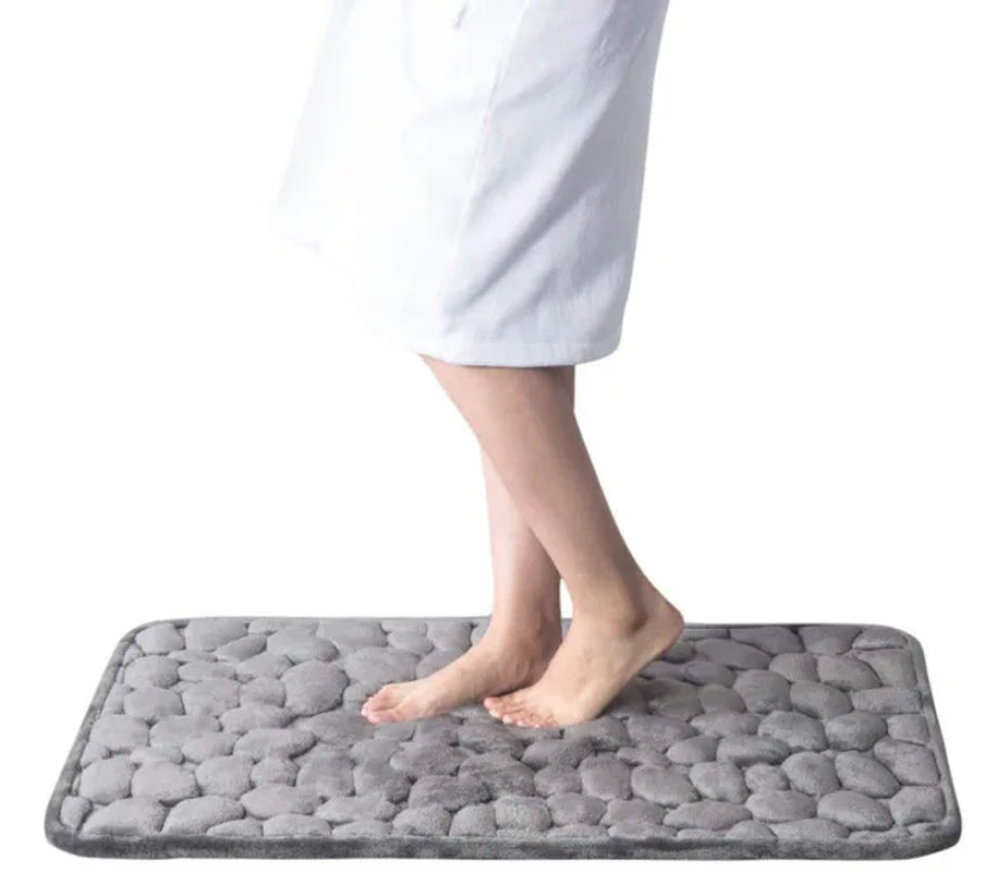 Cobblestone Embossed Bathroom Bath Mat Coral Fleece Non-Slip Carpet in Bathtub Floor Rug Shower Room Doormat Memory Foam Pad