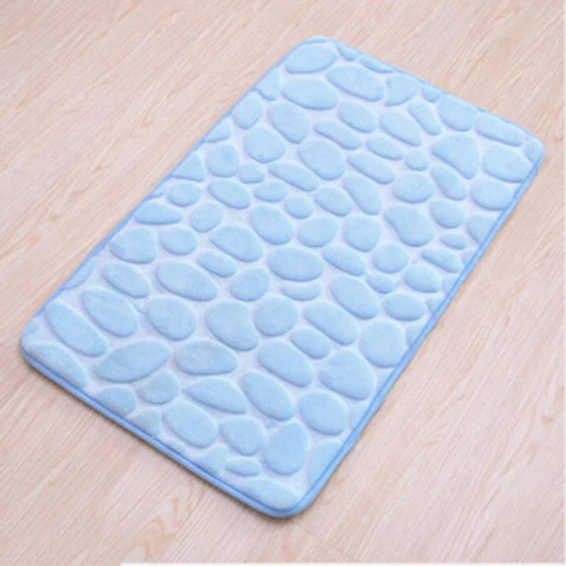 Cobblestone Embossed Bathroom Bath Mat Coral Fleece Non-Slip Carpet in Bathtub Floor Rug Shower Room Doormat Memory Foam Pad