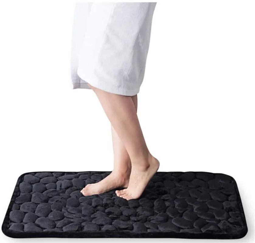 Cobblestone Embossed Bathroom Bath Mat Coral Fleece Non-Slip Carpet in Bathtub Floor Rug Shower Room Doormat Memory Foam Pad